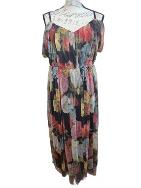 Candalite Floral Cold-Shoulder Tulle Maxi Dress Sz XL